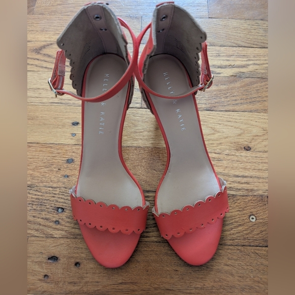 Kelly & Katie Shoes - Kelly & Katie Coral Scalloped Ankle-Strap Heels